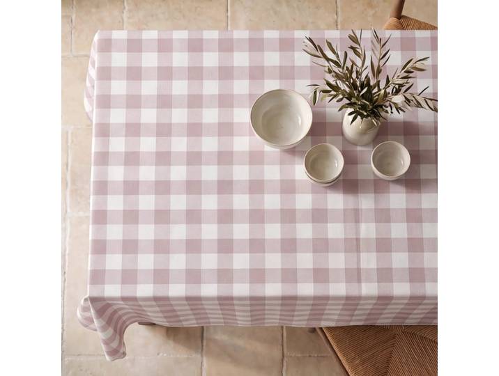 Nappe anti-taches vichy rose et blanc 250x155 cm