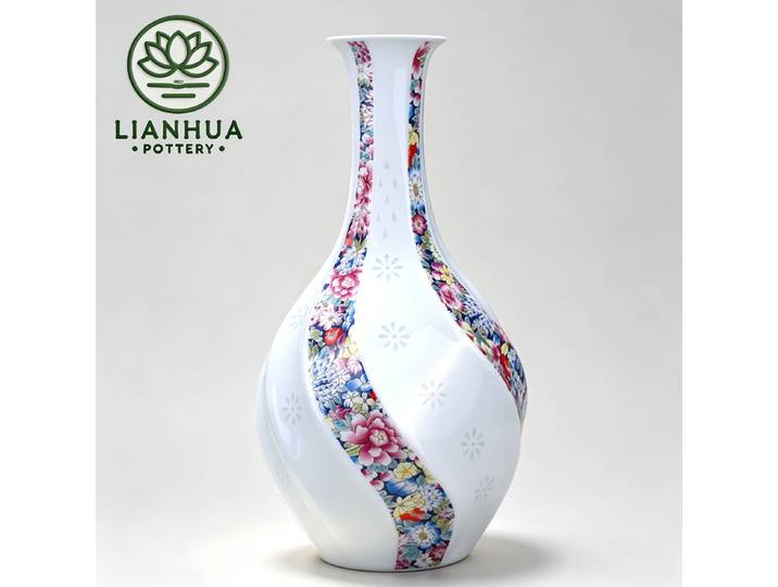 LIANHUA poterie Jingdezhen Linglong Vase en porcelaine fabriqué à la main fleurs colorées décoration de la maison Vase armoire murale cadeau de mariage