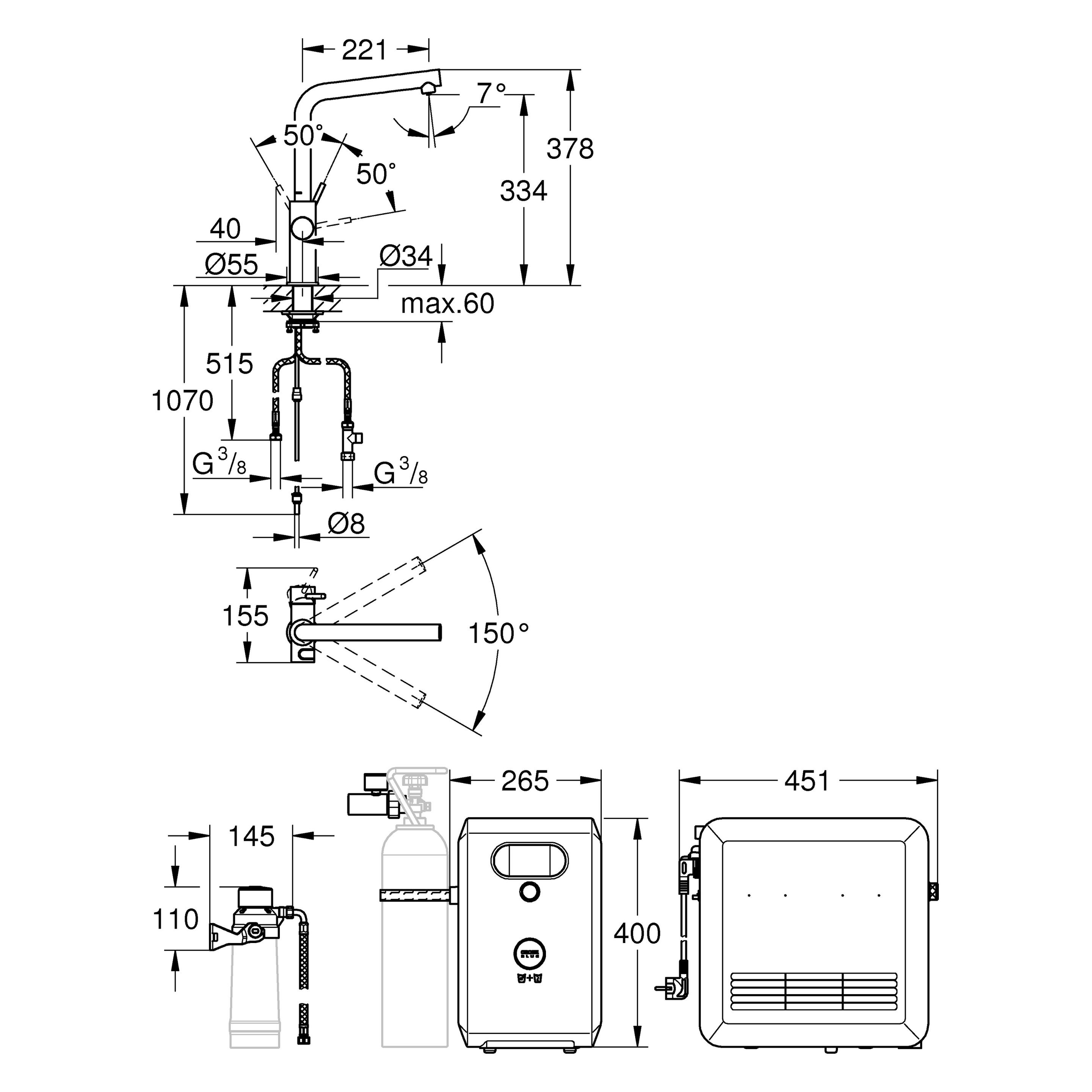 Grohe Küchenarmatur mit Filterfunktion Blue supersteel matt 31347 (31347DC3)
