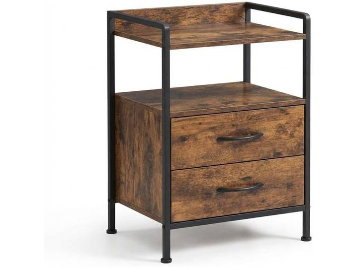 GARVEE Table de chevet Table d'Appoint Industrielle avec 2 tiroirs de rangement en Tissu Table de rangement chambre Couleur bois