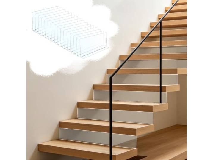 Treppenschutzgitter 6 16pcs Treppenstufen-Spaltabdeckungen, Transparente Treppenabweiser Unter Sofamöbeln, Zuschneidbarer, Selbstklebender, Schwimmender Stufenschutz(16pcs,W90xH18cm (35x7.1in))