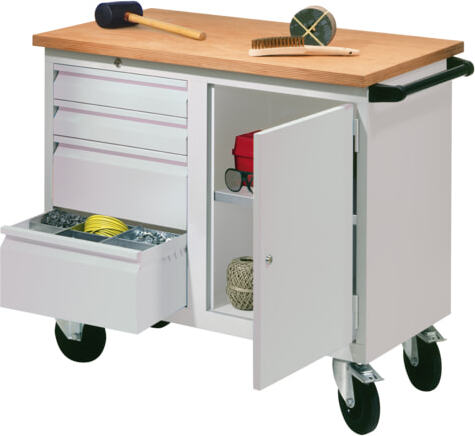 Mobile Werkbank - Werkstattwagen - 915 x 1.090 x 600 mm - 4 Schubladen und Schrankfach - tiefschwarz/lichtgrau