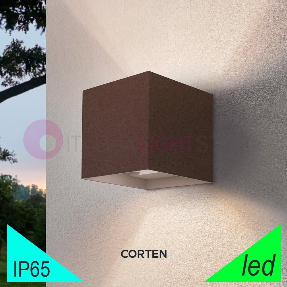 Marbella Squared Corten Faretto Led Da Esterno Cubetto 10x10 Design Moderno Ip65