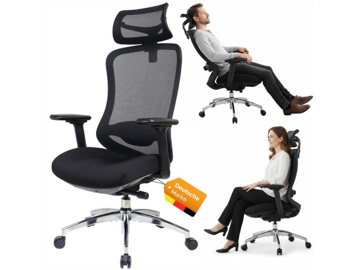TITANO Bürostuhl E5 (Ergonomischer Bürostuhl mit Neigungsfunktion, 4D-Armlehnen, Lendenwirbelstütze & Kopfstütze – Drehstuhl für Home Office & Büro, 150 kg Belastbar, Ergonomic Schreibtischstuhl)