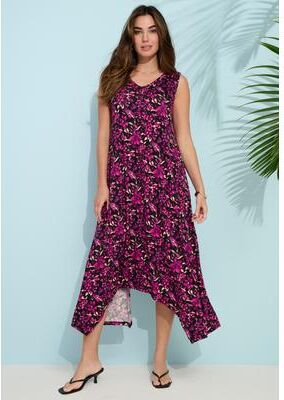 Plus Size Women's Plus Size Stretch Knit Mid Length Sleeveless Swing Dress by Roaman's in Raspberry Watercolor Flowers (Size 18/20)