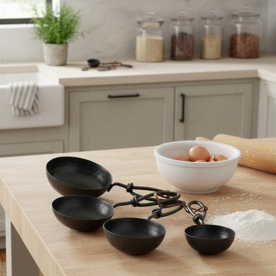 Storied Home Hammered Stainless Steel Scoops with Leather Tie (Set of 4 Sizes)