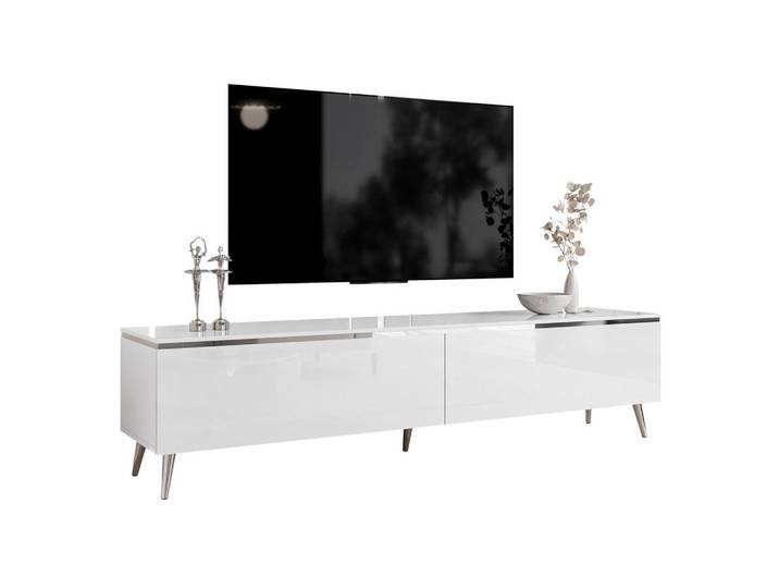 TV-SCHRANK AURORA SILVER 180 cm mit LED-Beleuchtung – schräge Chrombeine