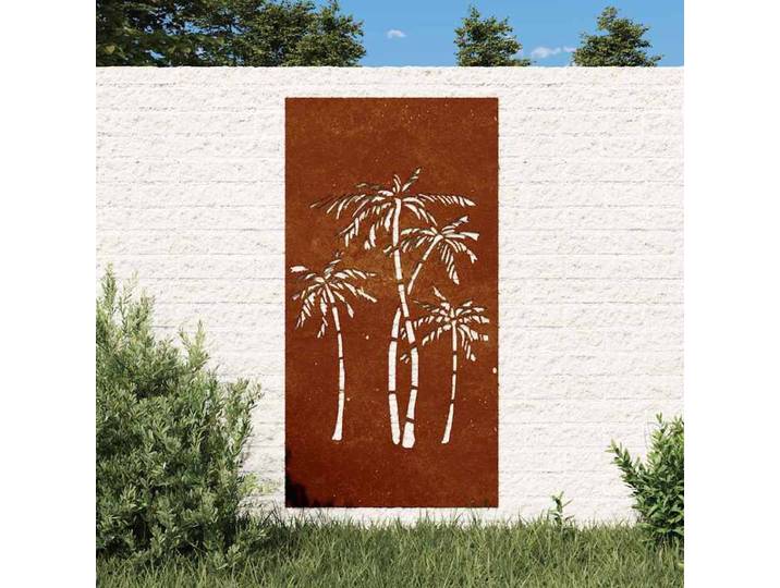 Décoration murale de jardin 105x55 cm en acier corten, design palmier, convient aux jardins, style moderne
