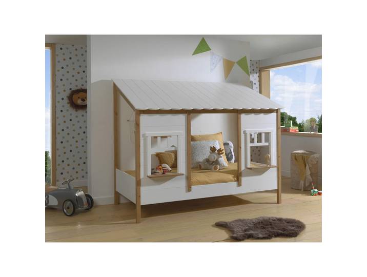 Vipack Hausbett, Weiß, Eiche, Kiefer, Holz, Kiefer, 90x200 cm, Kinderzimmer & Jugendzimmer, Kindermöbel, Kinderbetten, Hausbetten