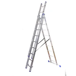 Stehleiter 3x9 Stufen Länge 5,3m 248x41cm ALU SZAGATO Stufenleiter Stehleiter ausziehbar Mehrzweckleiter Standleiter Schiebeleiter 3x9 Stehleiter