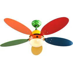 Deckenventilator Kinderzimmer Zugschalter Deckenlampe Lüfter bunt Kinderleuchte Ventilator Vor-Rücklauf, 3-Stufen, E14 Fassung, D 106,6 cm