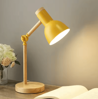 Inspire Picks Nordic Wooden LED Table Lamp Adjustable Head Desk Light With Eye Protection yellow us Plug no Blub