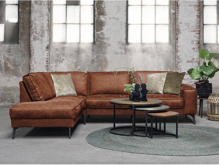 Cognacbraunes Ecksofa MICA Variante: Linke Ecke