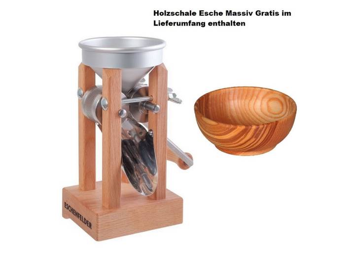Eschenfelder Getreidemühle Kornquetsche Tischmodell Holztrichter und Alutrichter Sparsets manuell, (4 Stück), Kurbel 20-25cm, Tisch-Schraubzwinge, Reinigungsbürste, kostenfrei