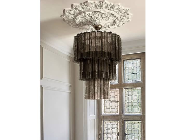 Fleur verre fumé gris pendentif lumières LED décor à la maison classique Foyer suspendu luminaire salon plafonnier Lustre