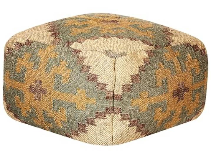 Beliani Pouf Jute und Wolle grün/beige quadratisch 50 x 50 x 30 cm orientalisch Saron