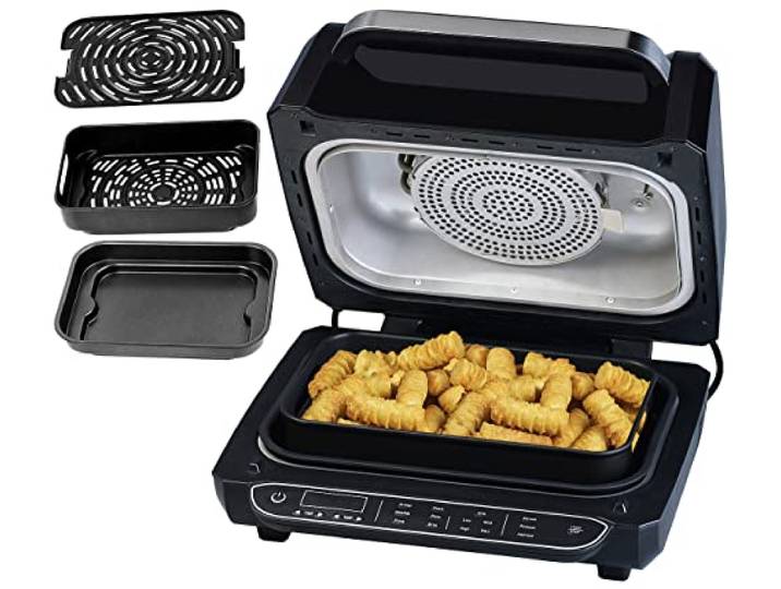 Rosenstein & Söhne Heißluftfritteusen: Digitale 3in1-Heißluft-Fritteuse mit Tischgrill, 12 Programme, 6,5 l (Heißluftgrill, Grills, Kocher)