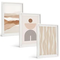 BILDER SET 3er Set - 40x60 cm Weißer Rahmen - Abstrakte Landschafts- und Naturgeometrie