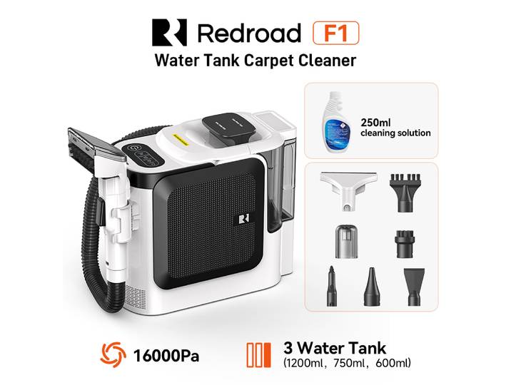 Nettoyeur de tapis à vapeur Redroad F1 100 ° Nettoyeur vapeur C Steam 16KPa 1800W avec brosse pulvérisatrice et aspiration autonettoyante, trois réservoirs d'eau (solution de nettoyage incluse),