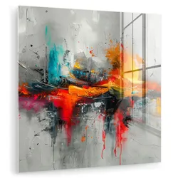 ACRYLGLASBILD Moderne Kunst - Orange - Grau - Abstrakt 90x90 cm