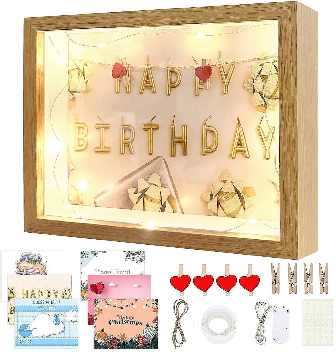Omgoods 3D Fotolijst met LED Verlichting en Accessoires - Houtkleur