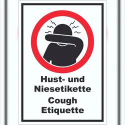 HB-Druck Husten und Niesetikette beachten Cough Etiquette Symbol und Text Aufkleber A8 (52x74mm)
