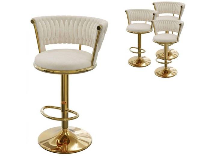ViYi. Lot de 4. Tabouret De Bar Réglable - Chaise de Bar Pivotant À 360° - Tabouret De Bar Tissu - Avec 18 cm Dossier - Beige
