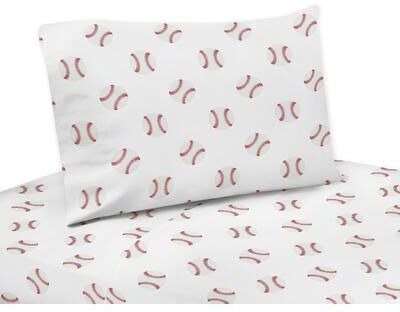 Sweet Jojo Designs Red and White Baseball Patch Sports Collection 4-piece Queen Sheet Set