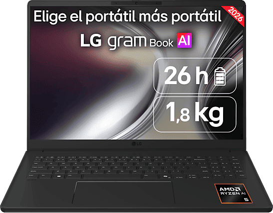 Portátil - LG gram 16UD55U-G.AX85BN, 16"WUXGA Copilot+ PC, AMD Ryzen™ AI 7 445, 50TOPS, 32GB RAM, 512GB, Radeon™Onboard Graphics, Sin SO, cargador
