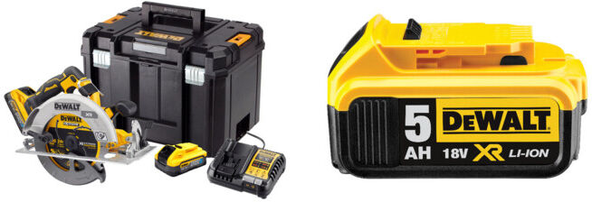 Set DeWalt Akku-Handkreissägen 18V/5Ah + Ersatz-Akku DCB184-XJ