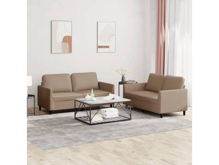 HEFZGDB 2-TLG. Sofagarnitur mit Kissen Cappuccino-Braun Kunstleder Langlebig Bequem Sitzgruppe Polsterung Schmutzabweisend Robustes Gestell Wohnzimmer Möbel
