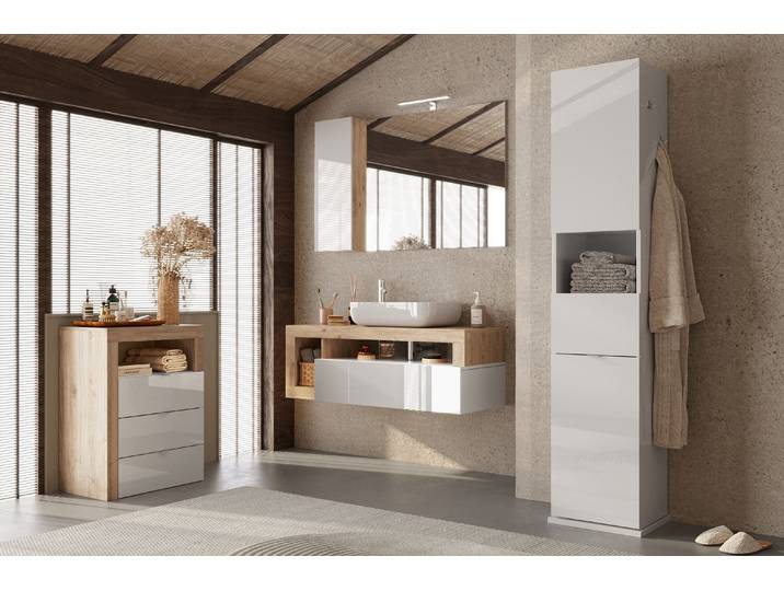 Meuble bas Hamburg avec tiroirs 64cm Beige/Imitation chêne