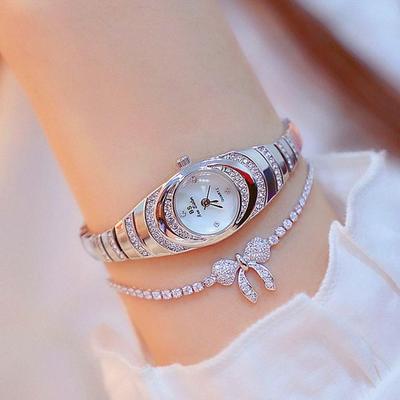 Inspired Deals Ladies Oval Diamond Quartz Watch Elegant Women's Bracelet Dress Watch silver