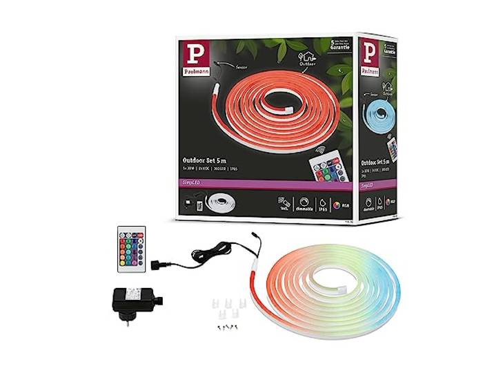 Paulmann 78890 LED Strips SimpLED Outdoor 5m IP65 72LEDs/m RGB incl. 1x30W gradable bande lumineuse Blanc plastique