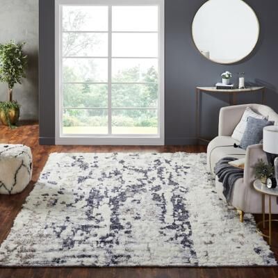 KALATY Abstract Shag Grey/Ivory Area Rug