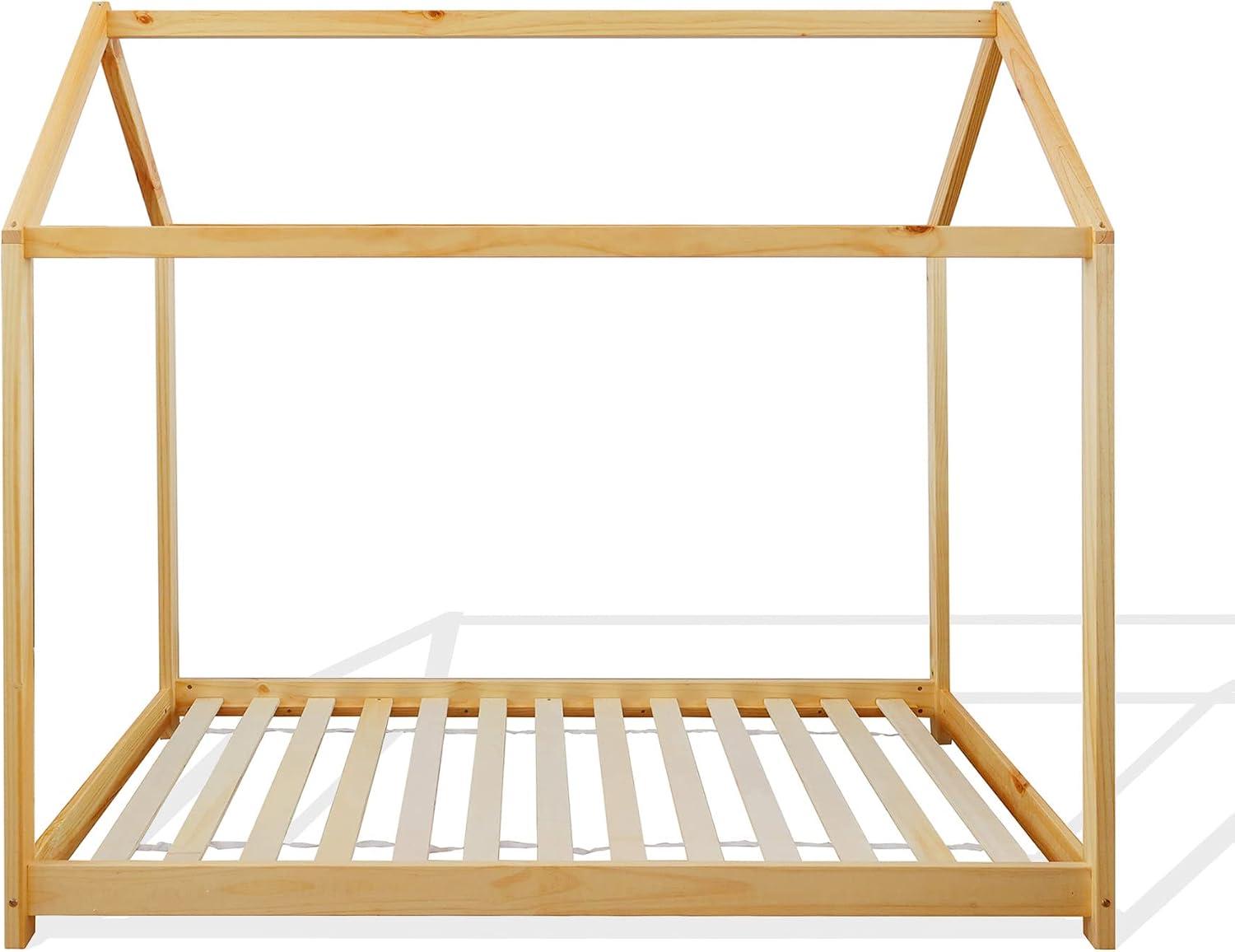 Montessori Bett, Kinderbett, Hüttenform, Kiefer Natur, skandinavischer Stil, Lattenrost 80 x 160 cm - Art. RE6762