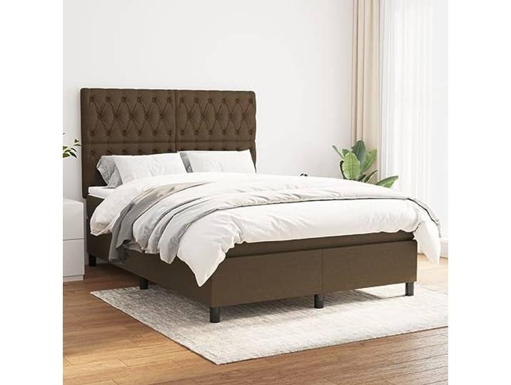 RJPLMFV Lattenrost, Holz, Bett, 140 x 190 cm, Dunkelbraun Matratze mit Taschenfederkern, verstellbarer Kopf, Rückenstütze, atmungsaktiver Stoff