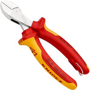 Knipex Seitenschneider 73 06 160 T, X-Cut, Kompakt-Schneider, 160 mm, verchromt, Griffe isoliert, VDE-geprüft, hochübersetzt