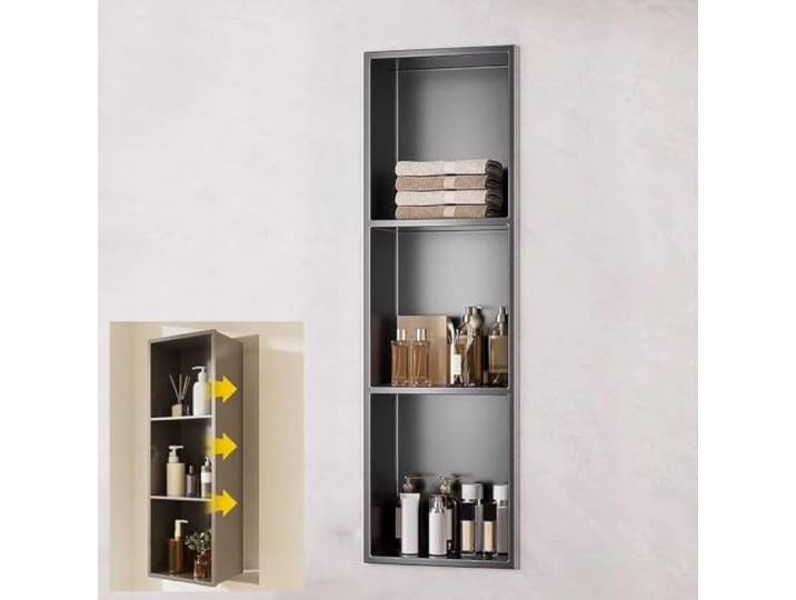 304 Edelstahl-Duschnische Ohne Fliesen Versenkter Wandschrank Badezimmer Und Wohnzimmer(Gray,11x5x35in)
