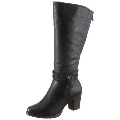 Stiefel RIEKER, Damen, Gr. 42, XL-Schaft, schwarz, Lederimitat, unifarben, Schuhe Stiefel, Langschaftstiefel, mit Zierbänder, XL-Schaft