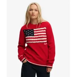Superdry für Damen. W6110713A Amerika Flagge Pullover rot (XS), Lässig, Baumwolle