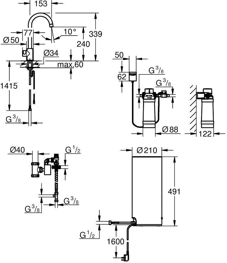 Grohe Red Mono Standventil und Boiler Größe L, Standventil mit C-Auslauf