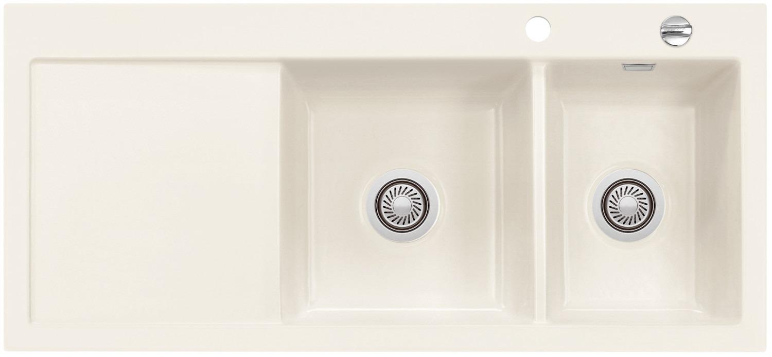 KeraDomo Spüle MERA DOUBLE in JASMIN mit Becken rechts und Excenterbedienung / Systemceram
