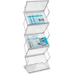 SPRINTIS Prospektständer faltbar, silber, eleganter Flyerständer mit 6 Fächern für A3 oder 12 für A4, inklusive praktischem Koffer für Messen, PS, Aluminium