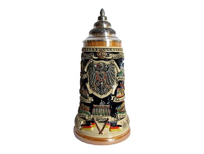 KING Bierkrug Deutschland Panorama, kobalt, bunt, mit Zinnspitzdeckel, 1 Liter Bierseidel