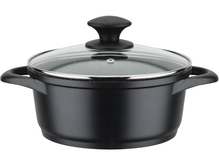 Kochtopf GSW Gourmet Granit , schwarz (schwarz, graphit), H:9cm Ø:20cm, Töpfe, Kochtopf, mehrfache, langlebige VITAFLONGRANIT Antihaft-Versiegelung, Induktion