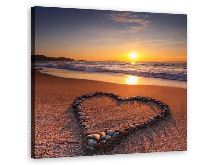 Feeby Wandbild herz liebe strand, Orange, Herz/Romantik, Rechteckig, 50x50 cm, Bilder & Rahmen, Bilder, Leinwandbilder