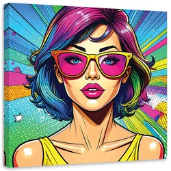 LEINWANDBILD, Pop Art Stil Frau mit rosa Brille