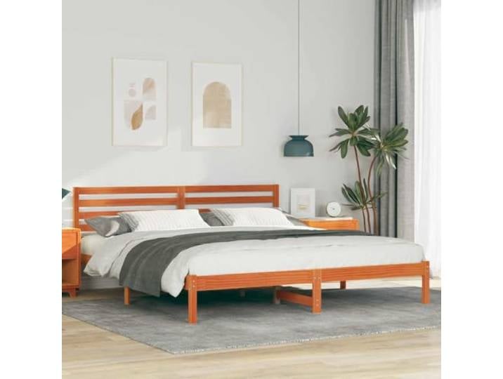 WDGJJFECNMUEHI Massives Kiefernholz Plattformbett Modern 180 x 200 cm Braun Bettrahmen Wachsbraun 180x200 cm Massives Kiefernholz Bettgestell mit Kopfteil Lattenrost Stabil Stilvoll