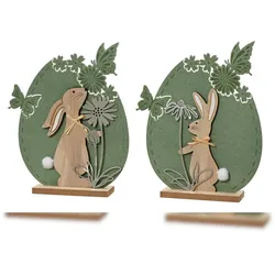 Decoris 1 Dekofigur mit Hase und Blume 22,5 cm Filz Holz Hasendeko Osterdeko & Frühlingsdeko Osterfiguren Ostergeschenk Grün Natur